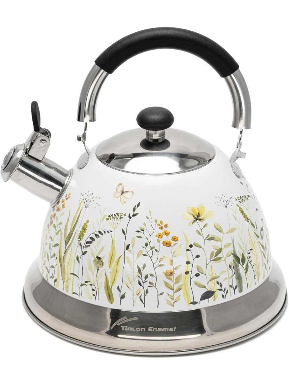 White Field Flower 304 Stainless Steel Whistling Tea Kettle 3.1 Quart Stovetop - Picture 1 of 6